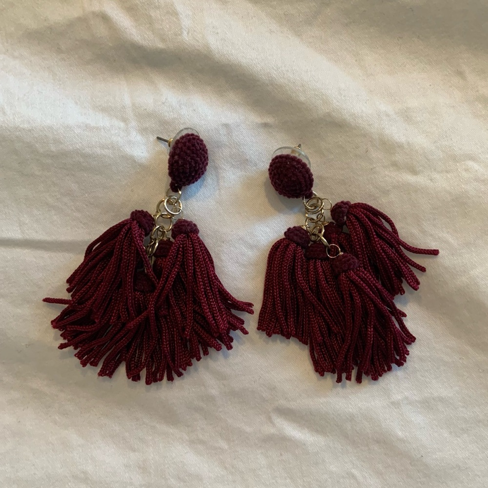 Burgundy tassel earrings